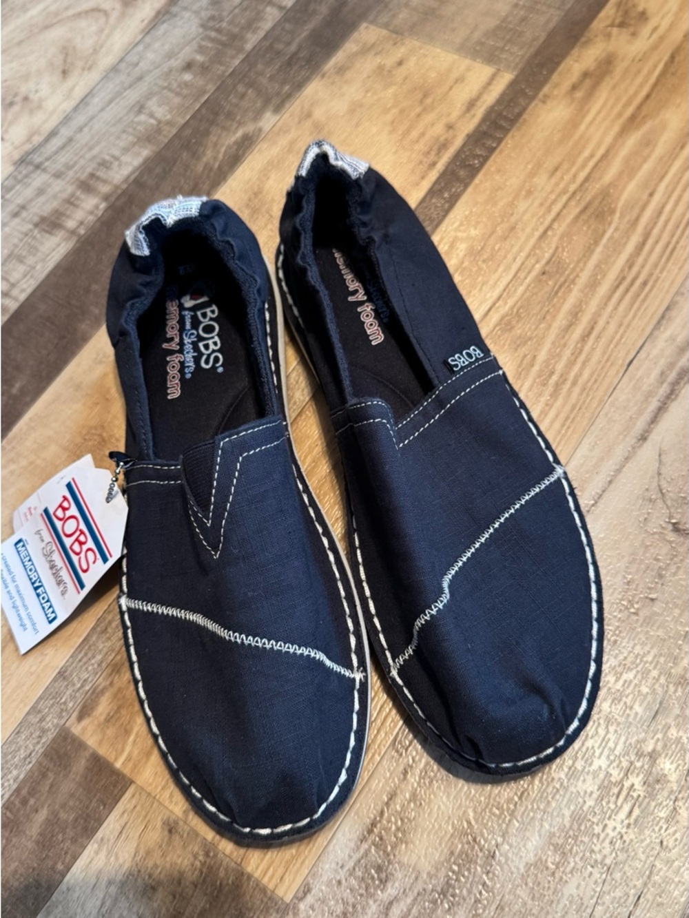 Women's sketchers BOBS navy canvas espadrille Slip-On Casual Shoe sneaker NWT